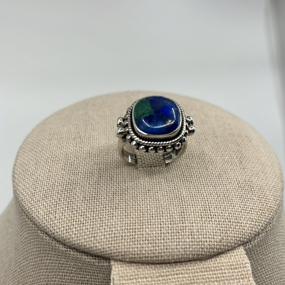 💎 Vintage 925 Silver Azurite-Malachite Ring - Size 7